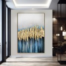 Blue and Gold Painting on Canvas for Wall Decor