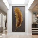 Golden Feather Vertical Wall Art Painting