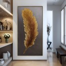 Golden Feather Vertical Wall Art Painting