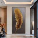 Golden Feather Vertical Wall Art Painting